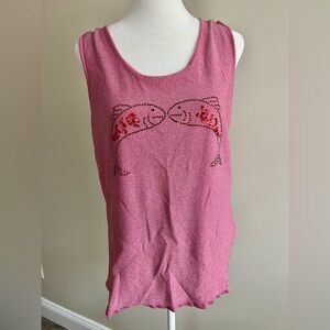 Coastal Sequin Rhinestone Fish Sparkly Pink Tank Size 12 Beach Vacation Shirt